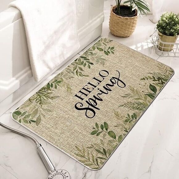 Hello Spring Leaves Farmhouse Indoor Outdoor Entrance Non Slip Door Mat 27 X 17 - Picture 9 of 12
